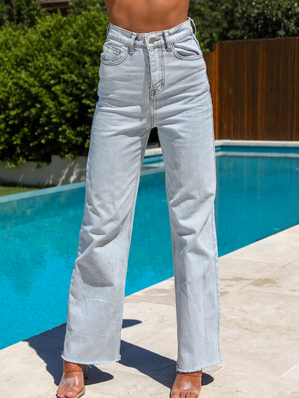 denim high rise light wash jeans