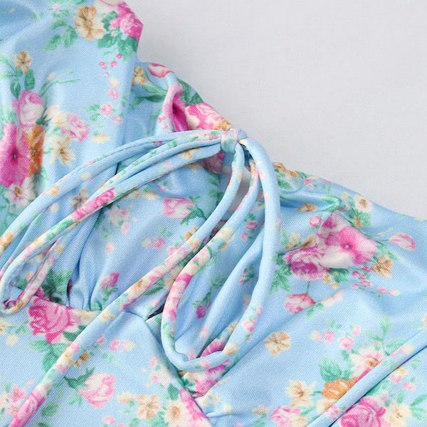 spring floral blue dress detail