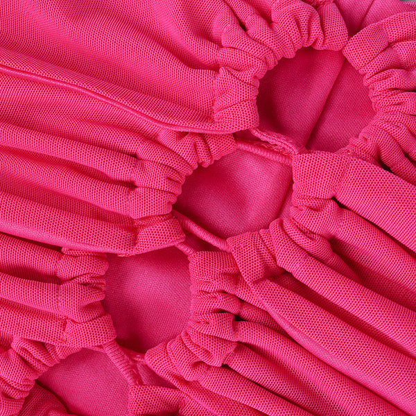 strapless bodycon hot pink dress closeup