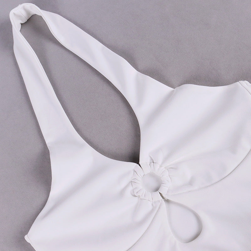 white crop halter neck top